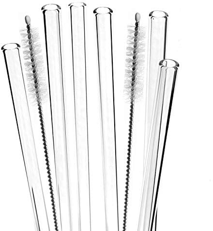 bremermann 6er Set Glas-Trinkhalme, Cocktail-Set, Verschiedene Längen, wiederverwendbar, transparent oder bunt, inklusive 2 Reinigungsbürsten (transparent, 25 cm)