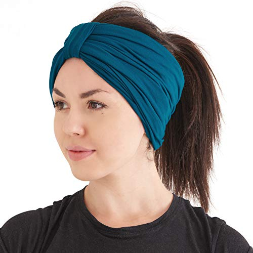 Bandeau Chunky Serre Tete Femme, Turban Homme Hiver En Mode Foulard Bandana, Enveloppe Tête Elastique Pour Cheveux Naturels Bleu Vert