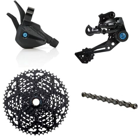 Box | Mountain bike con gruppo ciclistico multi-team Three 1x9 Prime 9 - Nero opaco, trasmissione con cambio a 9 velocità 1x, deragliatore posteriore, cassetta per bici FreeHub, catena | Componenti