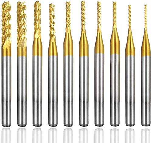 Bestgle 10PCS 3mm PCB Fraise de Gravure en Bout en Titane au Carbure de Tungstène 0.8-3.17mm Dia CNC Fraises Rotatives Bavures Tool Set Avec Étui de Rangement