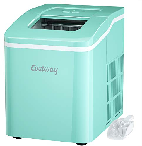 COSTWAY Machine à Glaçons de Comptoir 12KG /24H Portable 9 Glaçons par 8 Min avec Réservoir 1,6L, Auto-Nettoyage,Affichage-LCD Pelle et Panier Amovible 120W pour Maison, Bureau, Bar (Vert)