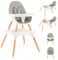HONEY JOY Baby High Chair, 6-in-1 Convertible Wooden Highchair for Babies and Toddlers/Table Set/Toddler Chair with Safety Harness, 4-Position Removable Feeding Tray (Gray)