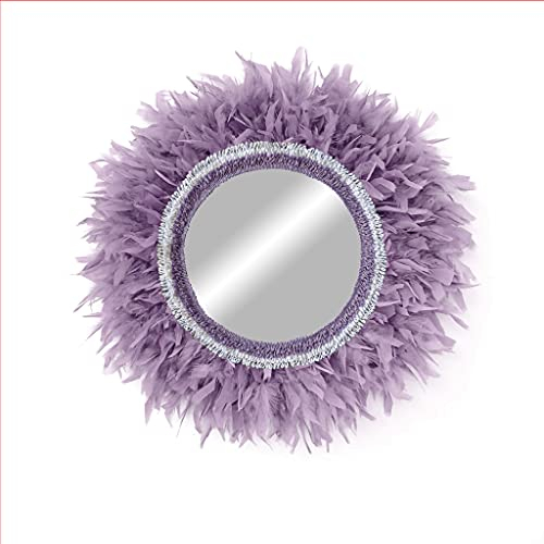 Handgemachter Lila Federspiegel zur Dekoration der Wand - Spiegel Rustikale Federn II