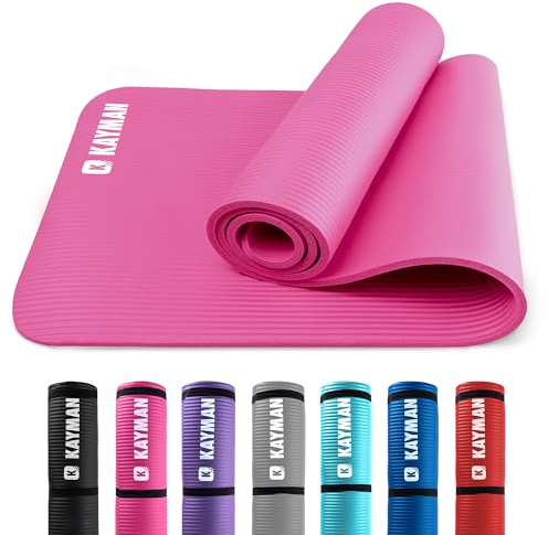 KAYMAN Exercise Yoga Mat Non Slip - Pink, 183 x 60 cm | Best Training & Workout Mat for Yoga, Pilates, Gymnastics, Stretching & Meditation | Eco Friendly Exercise Mat for Home with Carrying Straps