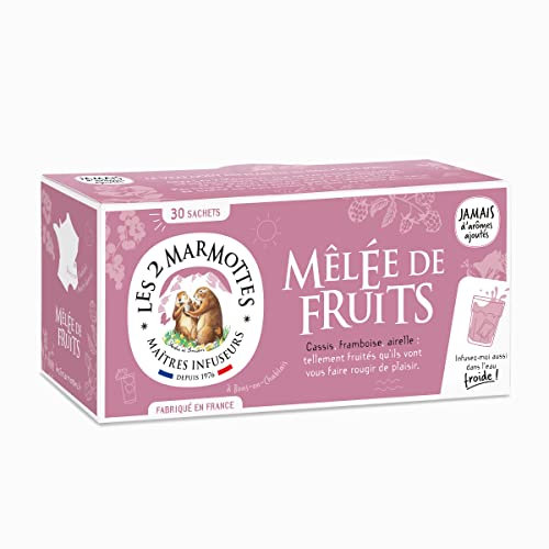 Les 2 Marmottes - Infusion Mêlée de Fruits 30 sachets - Cassis, framboise, airelle - fruitée et fraîche - Made In France - Sans arômes ajoutés - 51g