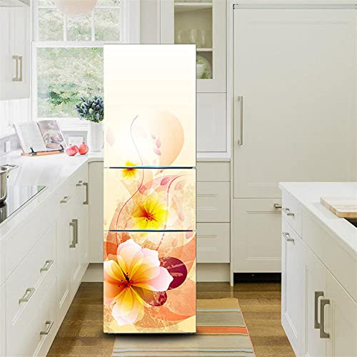 3D Self Adhesive Fridge Door Cover Wallpaper Fridge Wrap Sticker Food Fruit Freezer Door Full Stickers Decals Family Breakfast,90X200Cm