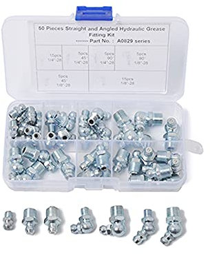 50 Stück Schmiernippel Sortiment,Gerade abgewinkelt schmiernippel 45°/90°/180°,zoll schmiernippel Mit Kunststoff Box