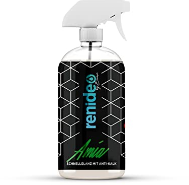 Renideo Auto Finish Spray - Amia - Schnellglanz Reiniger mit Anti-Kalk Effekt, gegen hartnäckige Kalkflecken, Fahrzeug Detailer, Made in Germany, 500ml