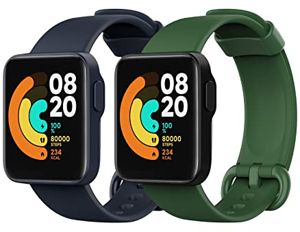 MoKo 2 Piezas Correa Compatible con Xiaomi Mi Watch Lite/Redmi Watch, Pulsera Deportiva de Repuesto de Silicona Suave - Azul Tinta/Verde Oscuro