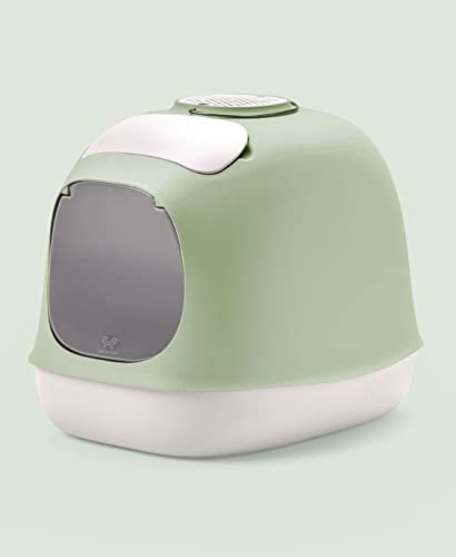 UNITED PETS Minù Baignoire Couverte pour Chats, Design fabriqué en Italie, avec Pelle et Filtre, Vert/Blanc, litière hygiénique fermée pour Chats
