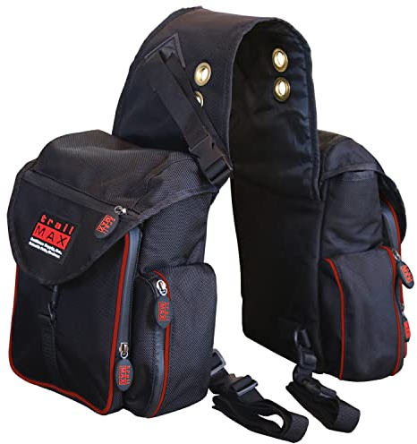 TrailMax 500 Series Isolierte & gepolsterte Rückensatteltaschen für Trail Riding; gepolsterte & isolierte Satteltaschen für Pferde; gepolsterte & isolierte Trail-Taschen für Pferde, rote Paspelierung