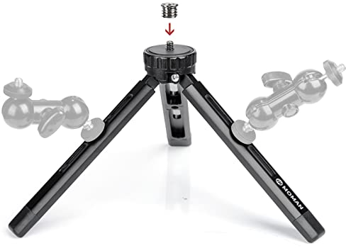 Mini Stativ, Moman Klein Dreibein Tischstativ Tripod Kamerastativ Ständer aus Aluminium mit 1/4 und 3/8 Schraube, Max. 5kg Belastung für GoPro Smartphone DSLR, Mini-Stativ-Tripod-Desktop-Tischstativ