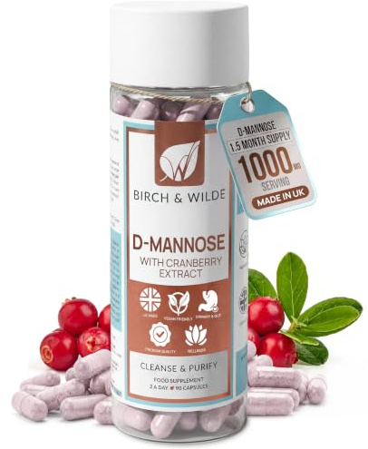 D-Mannose 1000mg Capsules with 36:1 Cranberry Extract for Women & Men