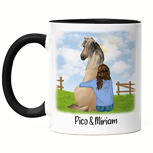 Kiddle-Design Reiterin Tasse Schwarz Personalisiert Pferd Pony Pferdeliebhaber Geschenke Pferdebesitzer Pferdetasse Pferdemotiv Mädchen Reiter Geschenk