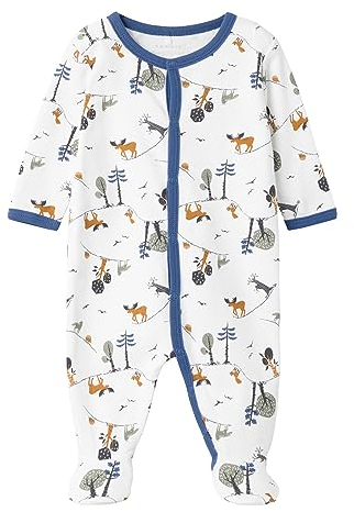 NAME IT Baby Strampler mit Forest Print mit Knöpfen Bright White-74