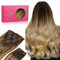 WENNALIFE Extensiones de Clip de Pelo Natural, Balayage Marrón Chocolate a Rubio Sucio 150g 55cm 9 Piezas Extensiones Pelo Natural Cabello Humano Extensiones Pelo Natural Clip Extensiones de Clip