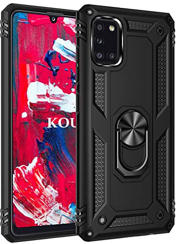 KOUYI Kompatibel mit Samsung Galaxy A31 Hülle, Handyhülle Cover TPU Magnetische Bumper Stoßdämpfung Schutzhülle Stoßfest Cover Case mit 360 Grad Drehbar Ringhalter für Samsung Galaxy A31 (Schwarz)