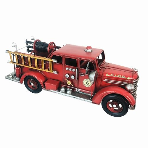 PARSAHO Retro-Feuerwehrauto Druckguss-Modell – Miniatur-Fahrzeuge aus Metall, große Feuerwehrwagen-Dekoration, 41 cm lang
