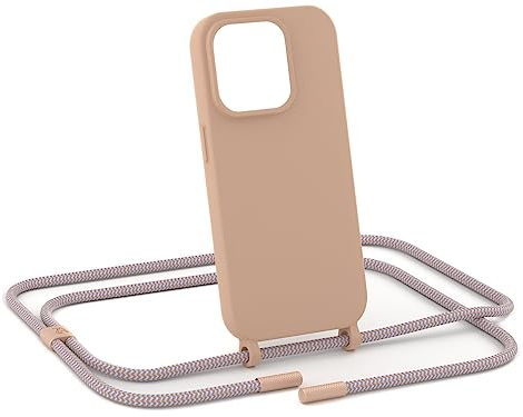 ZhinkArts - Handykette kompatibel mit iPhone 14 Pro - Handyhülle zum Umhängen - Band/Schnur abnehmbar - Necklace - Silikon - Palm Springs