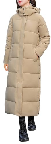 Winter Quilted Hooded Jackets for Women UK Thickened Warm Extra Long Cotton Padded Coats Button Side Slit Fashion Parka Jacket Solid Color Zip Up Overcoat with Pockets Thermal Outerwear
