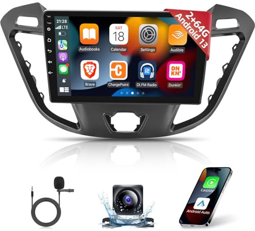 [2G+64G] Car Radio for Ford Transit 2013 2014 2015 2016 2017 2018 2019 2020 2021, Android 13 Touch Screen Transit Stereo, Apple Carplay/Android Auto/Bluetooth/WiFi + AHD Reverse Camera