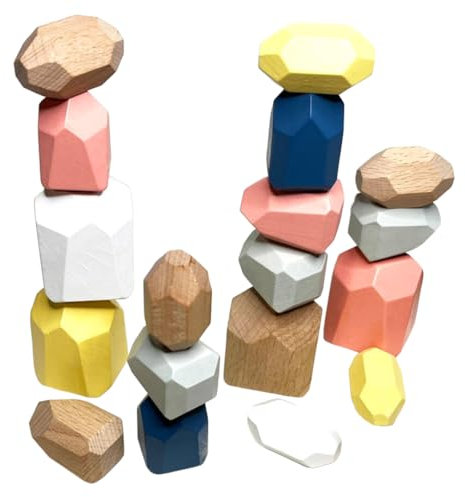 NoriKids Balanciersteine für Kinder | 18 Stapelsteine aus Holz mit Namen | mit abgerundeten Ecken & Kanten | Motorikspielzeug ab 3 Jahre | fördert die Balance | Montessori Spielzeug