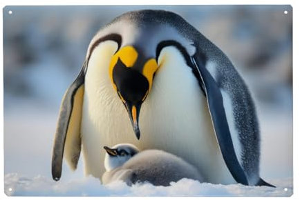 artboxONE Metall-Poster 40x60 cm Tiere Kaiserpinguin mit Jungem von Künstler Uwe Merkel