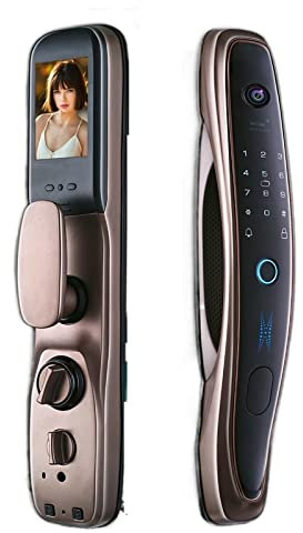 Biometric APP Camera Electronic Smart Door Lock Password Electronic Locks Key IC Card Unlock Fingerprint Lock (Color : Q8-Gold(24-240-6068))