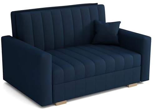 MEBLE-LUX Schlafsofa klein Zanzibar I Sofa 2 Sitzer 133 cm Breit I Sofa mit Schlaffunktion I Schlafsofa mit Bettkasten I Couch mit Schlaffunktion Klein I Dunkelblau