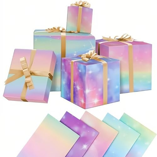 5 Stück Geschenkpapier Geburtstag Rollen Glitzer Regenbogen, Colorful Gift Wrapping Paper, Mädchen Geburtstags Geschenkpapierrollen, Buntes Geschenkpapier zum Geburtstag Hochzeit Party, 50 x 70 cm