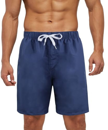 Meioro Hombres Pantalones Cortos de Baño con Bolsillos de Secado Rápido Pantalones Cortos de Natación en Forma Verano,Cintura Elástica Ajustable Boardshorts,Deportivos Transpirables(Azul Oscuro,L)