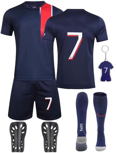 Heartsking Maillot de Foot Enfant - Nouveaux Maillots #7/#10 Home/Away Soccer Football Jersey Sport Tshirt Shorts Chaussette Plaque de Protection Porte-clés Cadeaux pour Garçons et Filles
