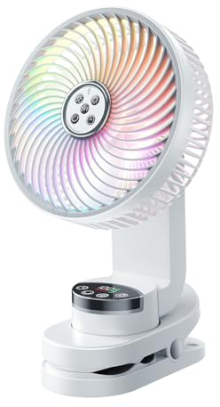 Clip On Fan,8-Inch Clip Fan with Night Light,10000mAh Clip On Desk Fan,Rechargeable Portable Fan with Hook,Camping Fan,Table Fan (White)