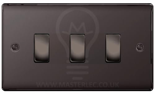 BG Black Nickel 3 Gang Light Switch in Double Plate Format Custom Switch
