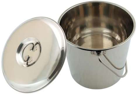 OC-PRO Seau INOX 12 litres avec Couvercle et Anse - Seau Multi-usages Cendres, Animaux, hygiène... Haute Qualité