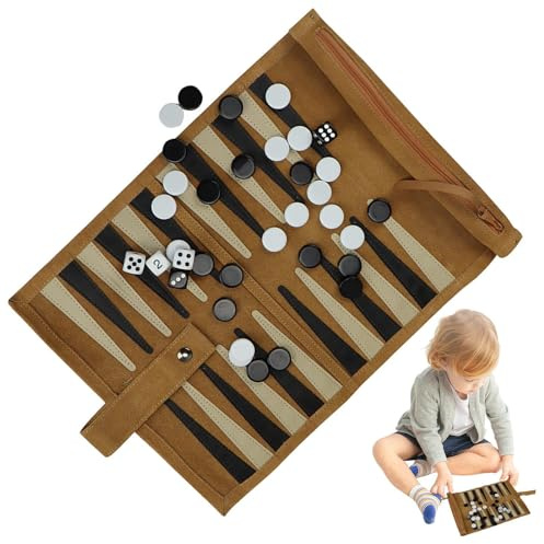 Tuxxjzm Backgammon-Brettspiel-Set, Gesellschaftsspiel Backgammon, tragbares Reisestrategie-Brettspiel, klassisches Strategiespiel, kleines Backgammon-Spiel,