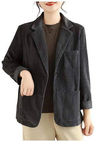Lange Ärmel Cordjacken Für Frauen Einfarbig Revers Vintage Jacken Lose Ausgestattet Komfort Weich Vorne Offen Arbeit Herbstkleidung Mit Taschen Mode Übergangsjacke Damen