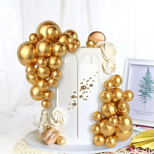 Veszoen 108 Stück Tortendeko Kugeln Mini Balls Cake Topper Tortendeko Geburtstag Kugel Schaum Ball Torten Topper für Hochzeitstag Geburtstag Torte Dekoration (Gold)