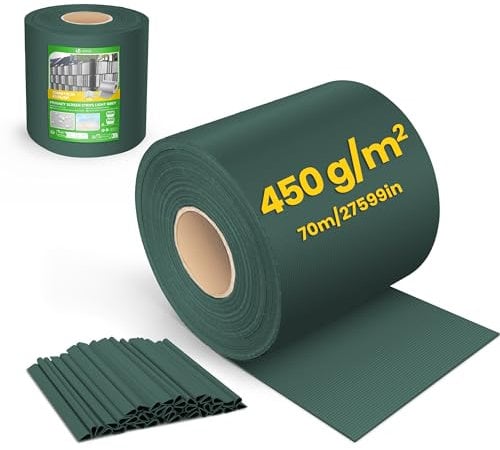 VOUNOT® Brise Vue Occultant Clôture en PVC 450 g/m² Protection Visuelle pour Jardin Lamelle Occultation 19 cm x 70 m avec 40 Clips de Fixation pour Panneau Grillagé Clôtures Rigides Vert