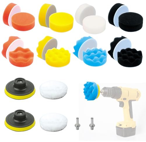 AYSYR 22 Stück Polierschwamm Set,Polieraufsatz Akkuschrauber 80 mm,Polierpad mit Wolle Polierpads und Bohrer Adapter,Polieraufsatz Winkelschleifer für Wachsen,Poliermaschine und Polieren