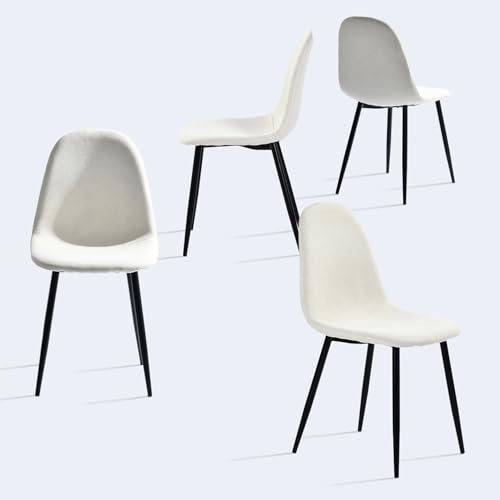 MEUBLE COSY Esszimmerstühle 4er Set Küchenstühle Skandinavisch Wohnzimmerstuhl Polsterstuhl mit Rückenlehne Sitzfläche aus Stoff Metallbeine, Beige