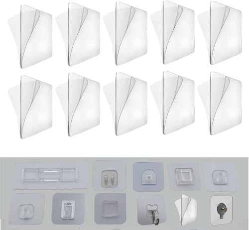 Cldaisy 10Pcs Transparent Wall Mounted Replacement Sticky Pads for Kitchen Bathroom Shower Caddy Organizer Rack Holder Nail Free Adhesive Hooks Accessories (Double-Sided Sticker)