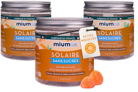 Mium Lab - Auto-bronzant, Prolonge & Accélère le Bronzage - Actifs Brevetés : Bêta-carotène & Lutéine Hautement dosées et micro-encapsulées, Cuivre & Vit E - Cure 63 jours - Fabriqué en France