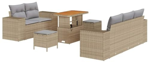 vidaXL 8-teiliges Gartensofa-Set in Beige aus Poly Rattan mit Kissen | Sitzgelegenheit für 4 Personen im modularen Design, wetterfeste Kissen, stylische Gartenmöbel im modernen Stil für die Terrasse