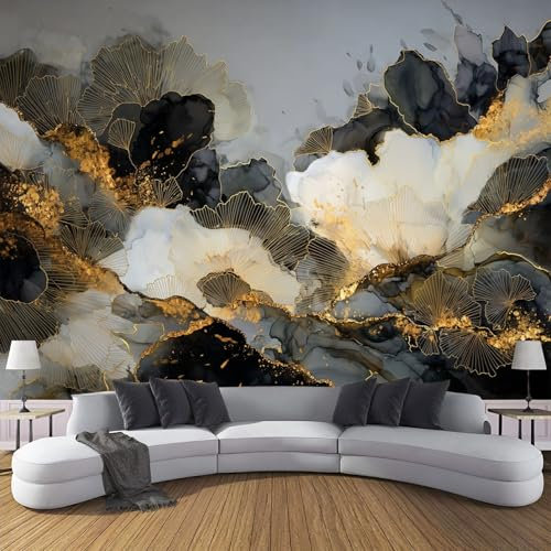 Papier peint intissé Abstrait 400×280cm papier peint Gris Foncé Salon Chambre Bureau Couloir décoration Peinture murale décor mural moderne - Marbre À Encre
