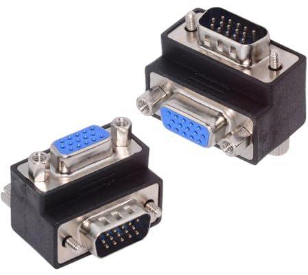 NFHK Adapter 2pcs/lot Up & Down Angled 90 Degree VGA RGB HDB15Pin Screw Type Male to Female Nut Type Extension Adapter Port Saver for Monitor Displays