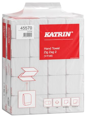 4000 Stück Katrin KATRIN Papierhandtücher Zick Zack, V-Falz, 2-lagig, Handy Pack, weiß, L: 23 cm, B: 22,4 cm