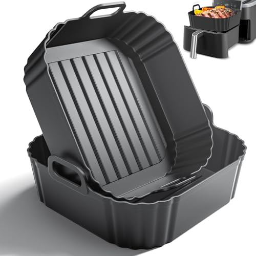 Sactercon Silicone Air Fryer Liners 2 Pack for Philips NA230/09, Ninja AF180UKCP, Chefman, Cosori, Uten Air Fryer 4.7–6.2 L, Reusable Air Fryer Basket Liners
