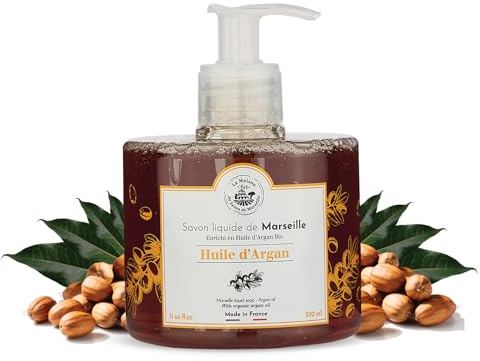 Bio-Flüssigseife Arganöl – Duftseife – Mit Oliven- und Kokosöl – 300 ml | Handseife flüssig hergestellt in der Provence – Feuchtigkeitsspendende Hand- & Körperseife