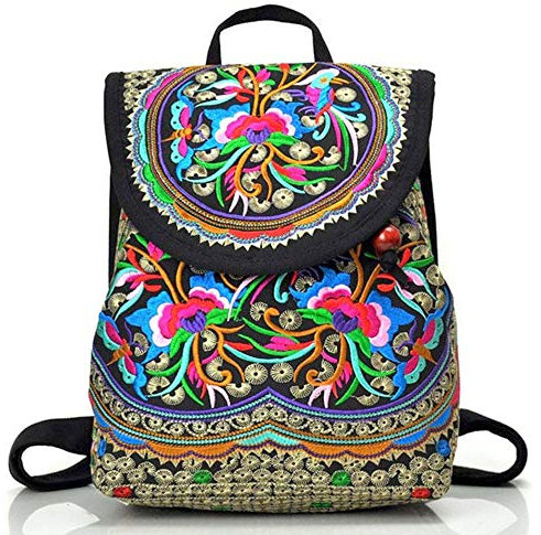 Goodhan Vintage Women Embroidery Ethnic Backpack Travel Handbag Shoulder Bag Mochila